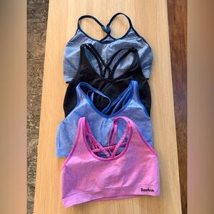 Reebok Women’s Strappy Sports Bra Pack — Pink, Blue, Black, Heather blue